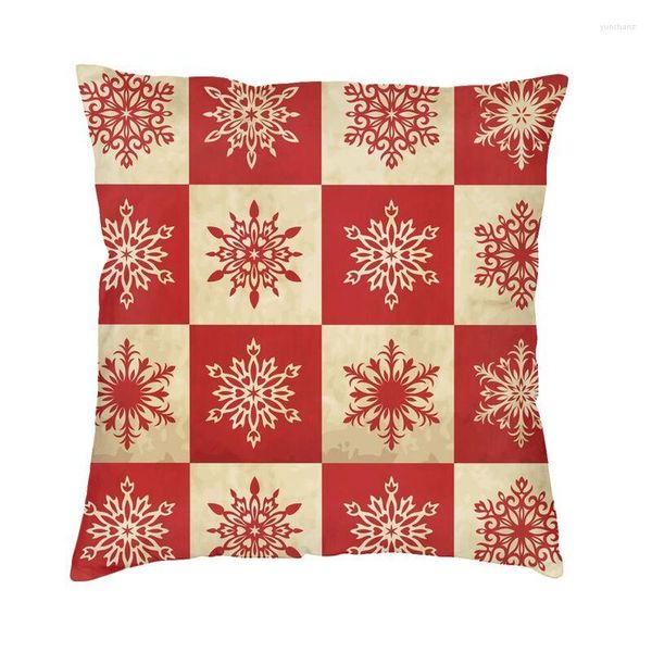 Funda de almohada Feliz Navidad Copos de nieve en cuadrados Terciopelo Funda de almohada moderna Decoración para el hogar 45x45cm Fundas de almohada