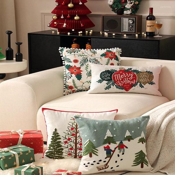 Almohada feliz navidad cubierta de bordado de copas de nieve de alta calidad almohadas decorativas decorativas para niños