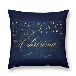 Kussen Merry Christmas marineblauw en faux bladgoud met sterren gooien voor kinderen sofa