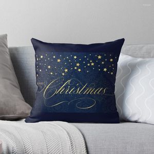 Almohada Feliz Navidad Azul marino y hoja de oro falsa con estrellas Tiro Funda de sofá a cuadros personalizada Lujo