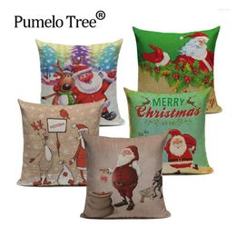 Kussen Merry Christmas Pattern Throw Cover Kerst Kerst Santa Claus Linnen Home Sofa Decoratieve kussensloop Funda Cojines