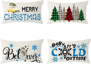 Almohada Feliz Navidad copo de nieve Clake Lino de la cintura Decoración de la cintura Decoración Sofá Oficina Familia Cumpleaños 30x50cm