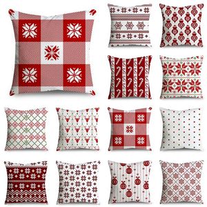 Kussen Merry Christmas Throw Covers 40/45/50cm Snowflakes Candy Reindeers Red White Case voor Sofa Home Decor