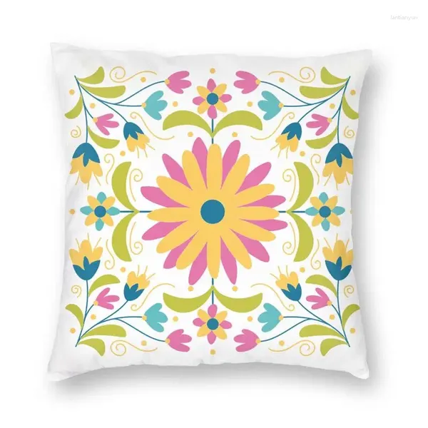 Almohada mexicano otomi bordado de bordado decoración de caja cuadrada cubierta de textura floral 45x45 cubierta de almohada para sofá