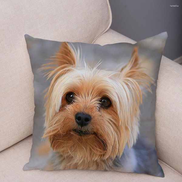 Almohada mini Yorkshire terrier súper suave cubierta de felpa corta 45 45 cm Case de cubiertas para el hogar Cubiertas de perros para mascotas