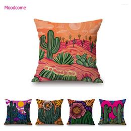 Oreiller moderne art poka points coloré du désert cactus succulent fleur surréalisme peinture couverture de lin décoratif du boîtier décoratif