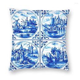 Oreiller moderne néerlandais Delft bleu carreaux housse de canapé doux Vintage voilier moulins à vent Art jeter étui décoration