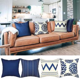 Oreiller moderne couverture géométrique couvercle lin simple canapé bleu oreillers décoratifs