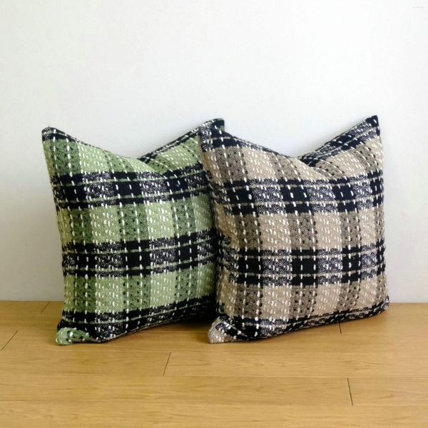 Almohada moderna geométrica tela escocesa cubierta tejida engrosada cubiertas de ganchillo decorativas sala de estar sofá caja