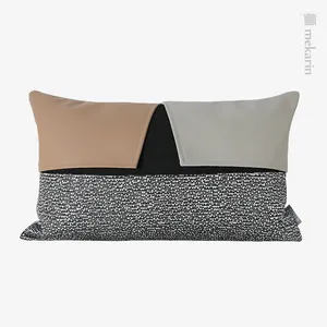 Almohada costura geométrica moderna lumbar lumbar marrón gris gris cubierta de textura negra espalda gris