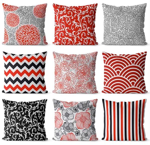 Oreiller Stripes géométriques modernes Flower Square Throw Pillow / Almofadas Case 43 53 Teen Vintage Red Black Plant Cover Home Deccore