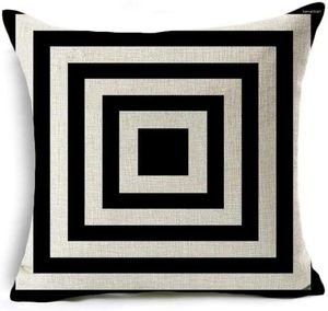 Oreiller moderne de style géométrique jet taier abase noire et beige rayures coton lin carré décoration de décoration nordique nordique