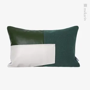 Oreiller moderne léger luxe en cuir vert modèle pièce blanc et couture canapé carré de taille