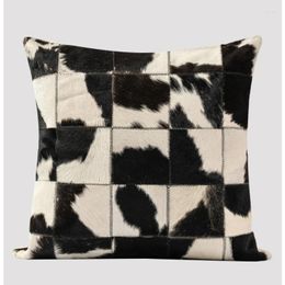 Oreiller de luxe moderne en peau de vache noire et blanche, épissage fait à la main, pour Villa modèle chambre carrée, couverture 45x45cm