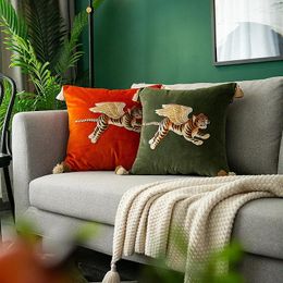 Kussen moderne luxe deksel decoratieve kast oranje groen fluweel tijgerpatroon borduur sofa stoel coussin 30x50/45 cm