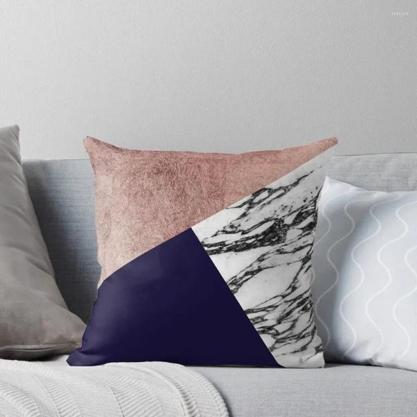 Pillow Modern Marble Rose Gold and Navy Blue Tricut Geo Throw Po anime personalizado