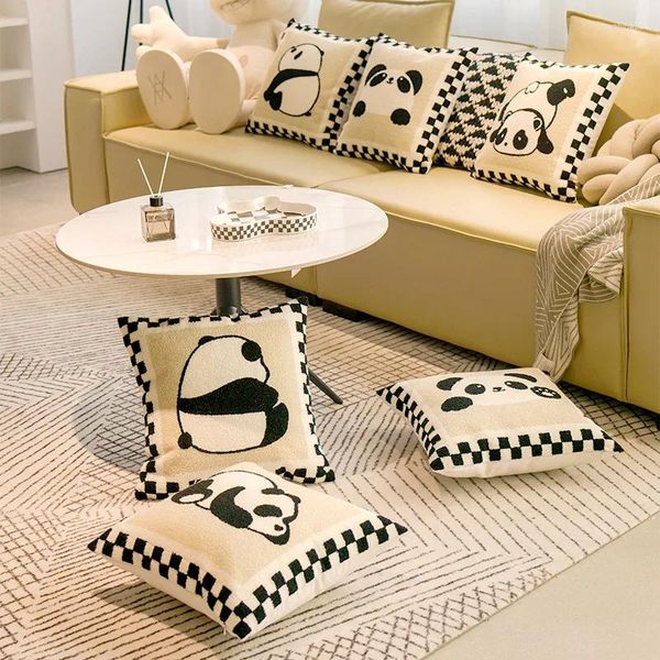 Oreiller moderne minimaliste panda coton jet oreillers brodées toile mignon décor carré décoration de salon de salon