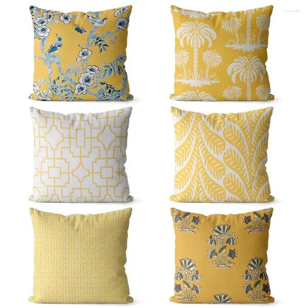 Oreiller moderne pastorale fleur oiseau arbre géométrique carré coussin/almofadas Case 43 53 mode jaune couverture décoration de la maison