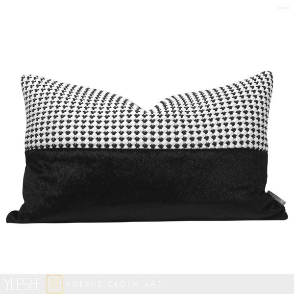 Oreiller moderne Simple lumière luxe noir et blanc en cuir tissé couture crin Villa modèle chambre taille taie d'oreiller