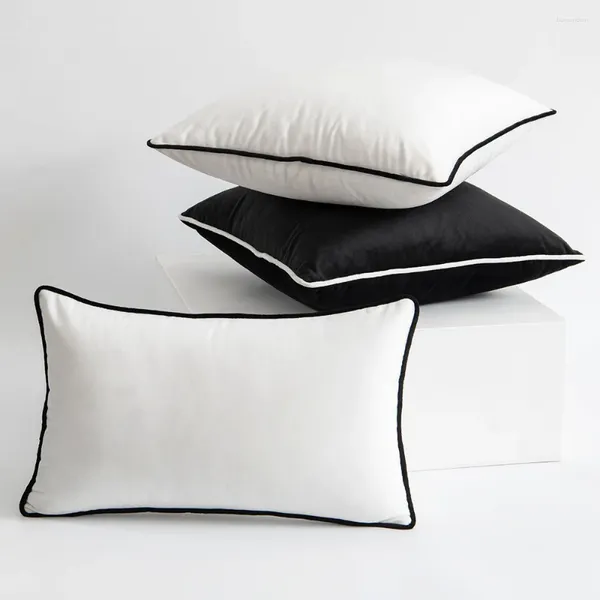 Oreiller moderne simple enveloppe de corde en velours simple couleurs de couleur blanc noir blanc maître couvercle de couverture d'oreiller grand dossier 50 cm