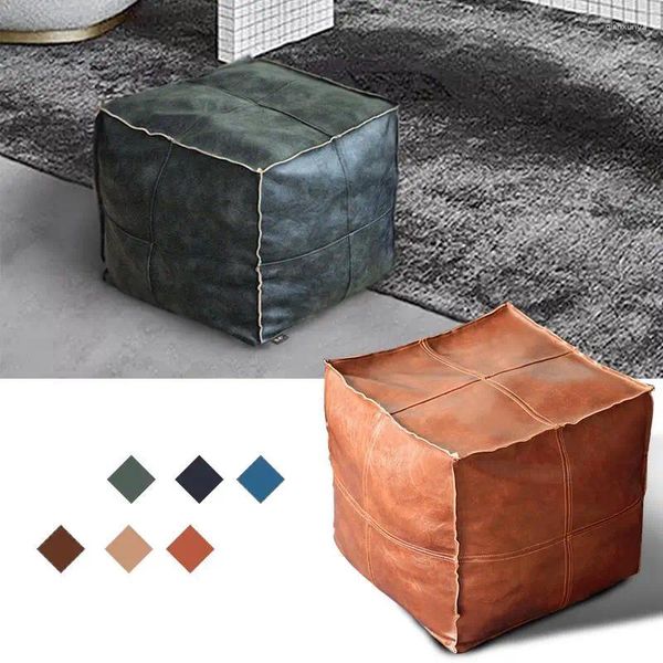 Oreiller marocain en cuir PU, pouf brodé artisanal, canapé simple, repose-pieds, grand 45 cm, artificiel, non rembourré