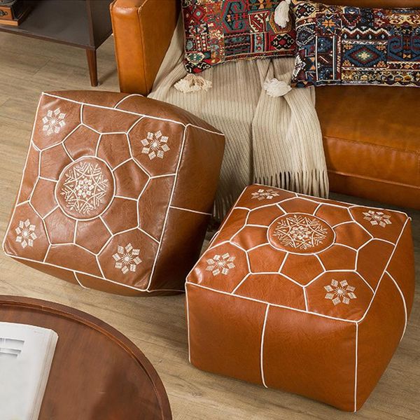 Oreiller de Style marocain, housse en cuir PU, Pouf de méditation non rembourré, broderie artisanale, Tatami, sans remplissage, Futon paresseux