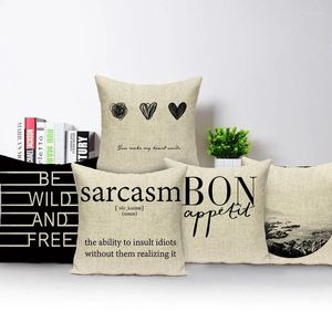 Pillow Devise Letters Imprimé Home Decor Couvre Polyester Black White Cover canapé-lit Étui décoratif