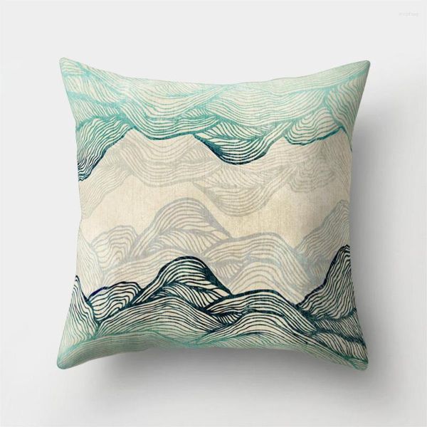 Oreiller chaîne de montagnes couverture Polyester vague géométrie taie d'oreiller décorative décor à la maison pour salon canapé canapé chambre 45x45cm