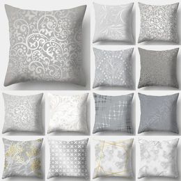 Cubierta de patrón gris de almohada MRL 45x45cm Case de cama decorativa de poliéster