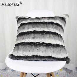Oreiller MmeSoftex Rex Fur abrupse d'oreiller patchwork chinchilla couverture de peau douce authentique maison