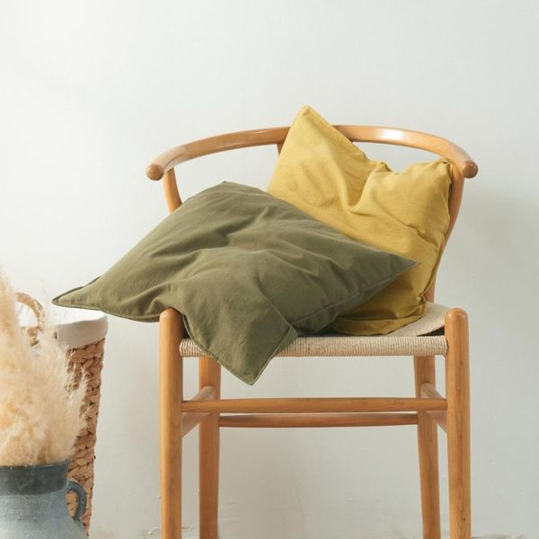 Housse de coussin multi-tailles, pour la maison, le canapé, confortable, lavable, en coton, couleur unie, pressage des bords