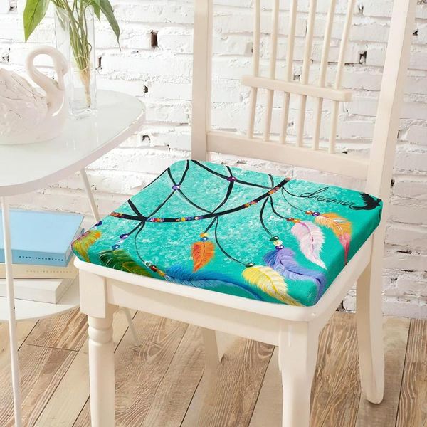 Almohada silla de estampado de plumas multicolor asiento s suave equipado con almohadilla invisible de sillas de cremallera para decoración del hogar de la oficina