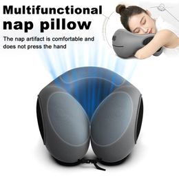 Almohada multifunción en forma de U con memoria de espuma, almohadas para el cuello, masaje de viaje suave, avión para dormir para adultos y niños