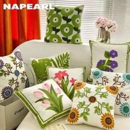 Kussen Napearl Flower Fabric met zonnebloem borduurstijl Groene hoesje Home Decor 45x45cm 1 pcc