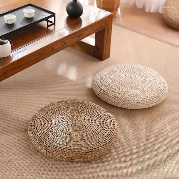 Almohada Natural Cáscaras de maíz Piso tejido Estilo japonés Paja Puf redondo Tatami Asiento para sentarse Alfombra hecha a mano simple Decoración para el hogar