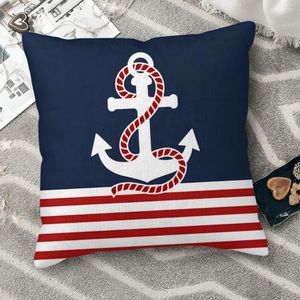 Housse de coussin nautique à rayures blanches et rouges, ancre sur fond bleu, Cojines de Navigation, housse de canapé et de chaise pour la maison