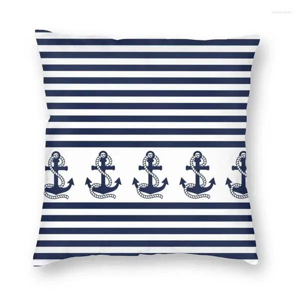 Oreiller rayures nautiques avec couverture de lanceur d'ancrage bleu marine à la maison Décorative de voile personnalisée Sailor 40x40cm pour canapé