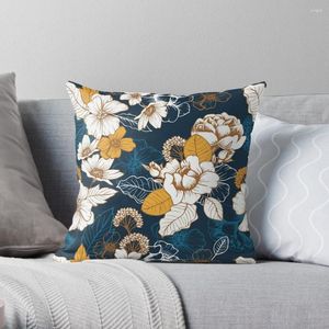 Oreiller bleu marine et or fleur de pivoine motif sans couture jeter canapé couvre coussins couverture S pour décoratif