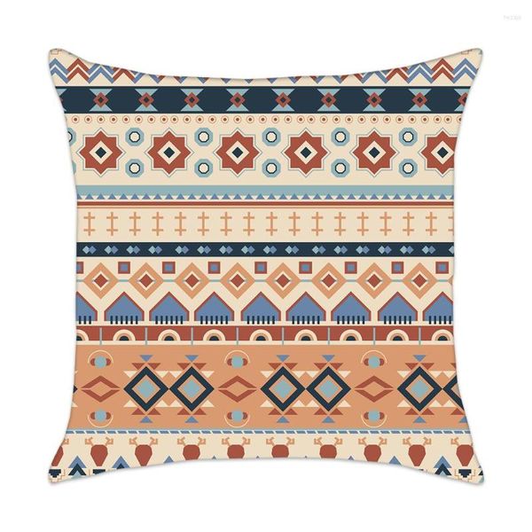 Housse de coussin bleu marine et marron, housse de canapé géométrique ethnique aztèque, rétro natif du sud-ouest, 45x45cm