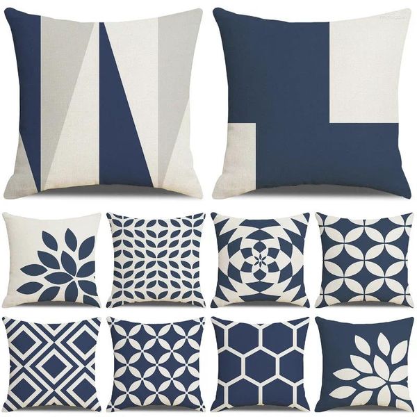 Almohada azul marino cubierta de sofá fundas de almohada geométricas simples asiento coche almohadas decorativas decoración hogar Housse De Coussin