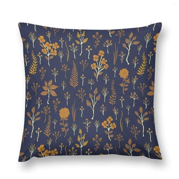 Oreiller bleu marine jaune moutarde à motif Floral, canapé décoratif personnalisé