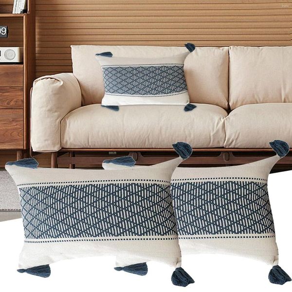 Cojín Azul Marino (Juego De 2) / | Fundas rectangulares bohemias para sala de estar, sofá, silla, casa de campo, tejido rústico