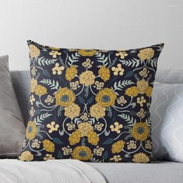 Almohada azul marino turquesa crema mostaza amarillo oscuro patrón floral tiro S para sofá decorativo