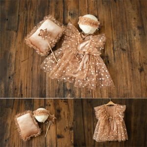 Pillow pasgeboren babymeisjes fotografie rekwisieten bling sterren outfits jurk hoofdband magic stick kussen 4pcs studio shoot foto props