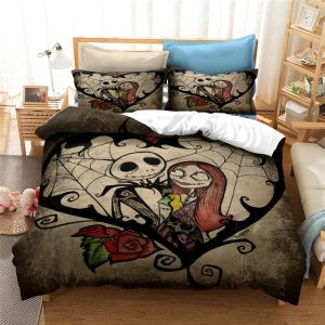 Kussen nachtmerrie voor kerstdekselset met kussensloopbed set Jack en Sally 3d Skull Christmas Beddengoed Set slaapkamer Decor