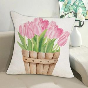 Oreiller non portant la taie d'oreiller en tulipes fleurs de lancement de la fermeture à glissière Fermeure de fermeture tissu résistant facile pour la pièce