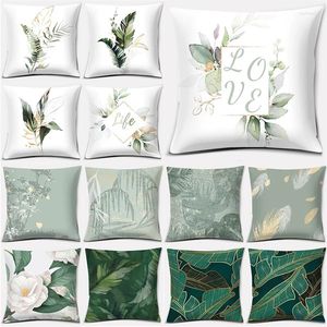 Oreiller des plantes vertes nordiques Green Print Throw tase d'oreiller feuilles florales Cover Home Office Decoration Sofa Covers