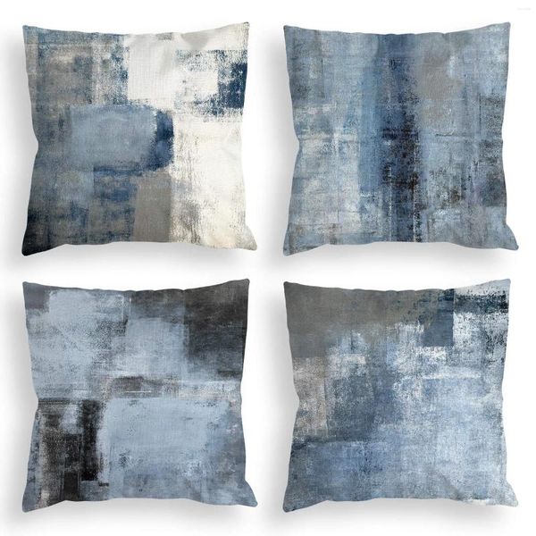 Almohada nórdica azul gris abstracto lino funda de almohada sala de estar sofá cubierta 40 decoración del hogar 60 personalizable