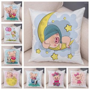 Kussen Noordse cartoon Pet Pig Case Decor Cute Animal Pillowcase Polyester Cover For Children Room Sofa Home Car 45x45cm