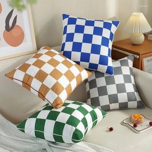 Pillow Nordic Checkerboard Cubierta de celosía 45x45cm Casa de la oficina Casa decorativa Blanca Black Blue verde Gris